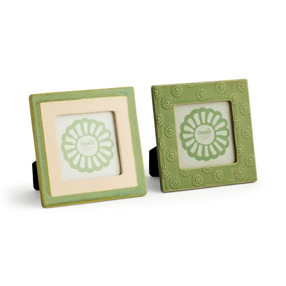 Set of 2 Green Ceramic Square Photo Frames 2