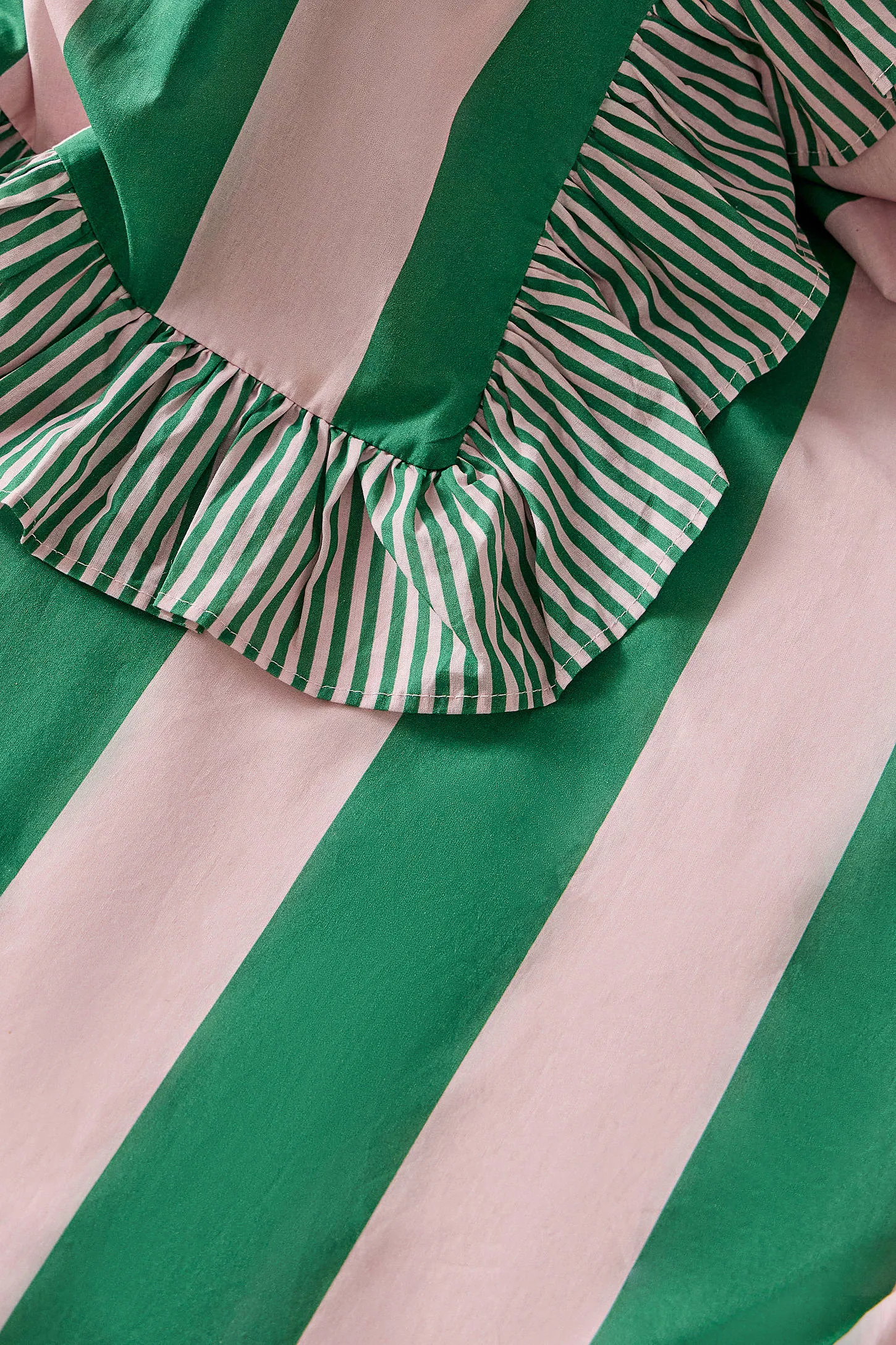 Pink & Green Stripe Ruffle Duvet Set 4