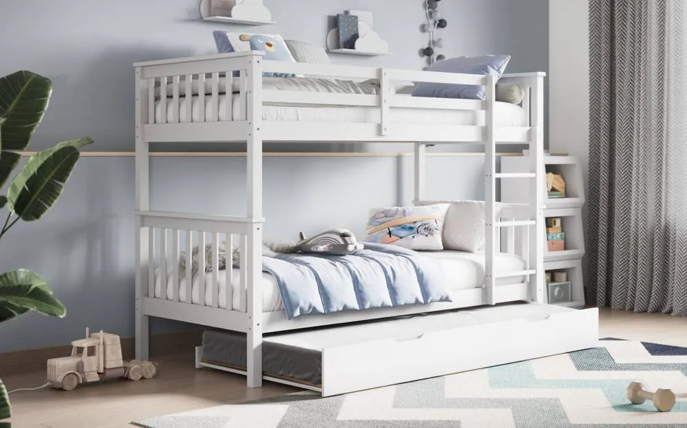 Flair Zoom Wooden Detachable Bunk Bed with Trundle in White 3