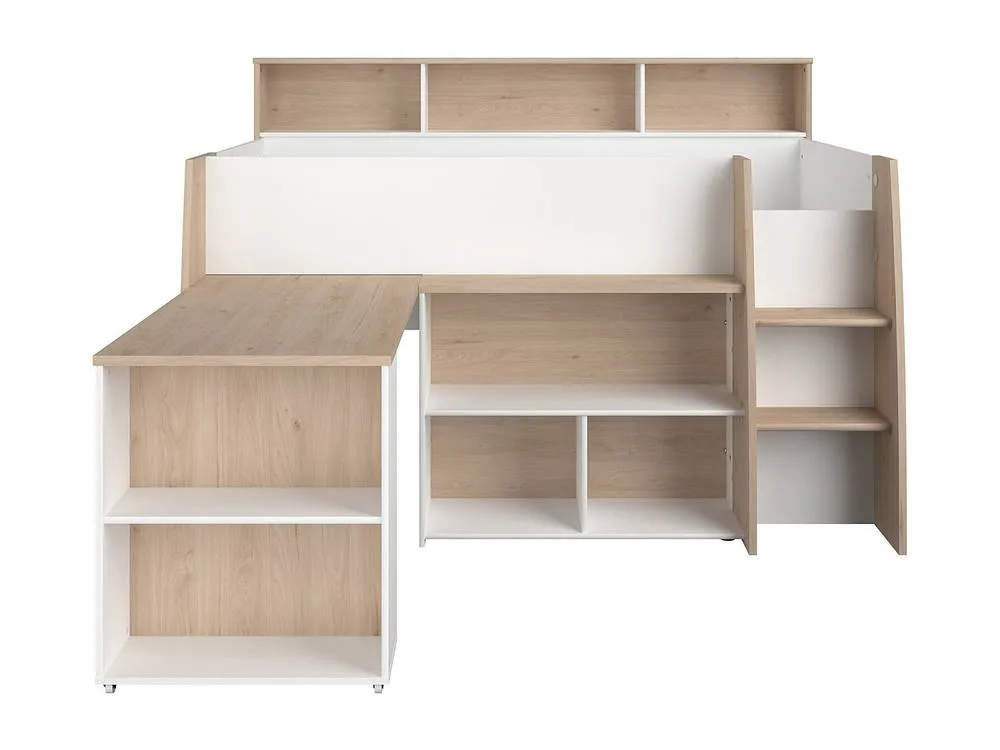 Vente-unique Combination Bed 90 X 200 Cm With Desk & Storage - White & Natural in Light Oak 6