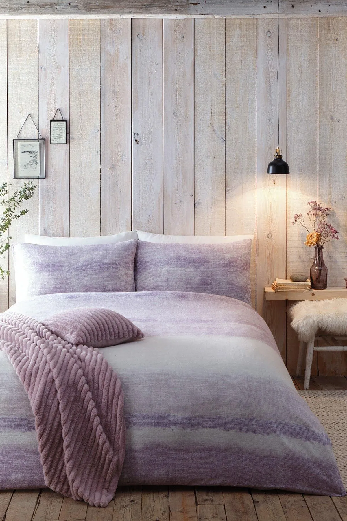 Appletree 'Anson Stripe' 100% Brushed Cotton Duvet Cover Set in Mauve