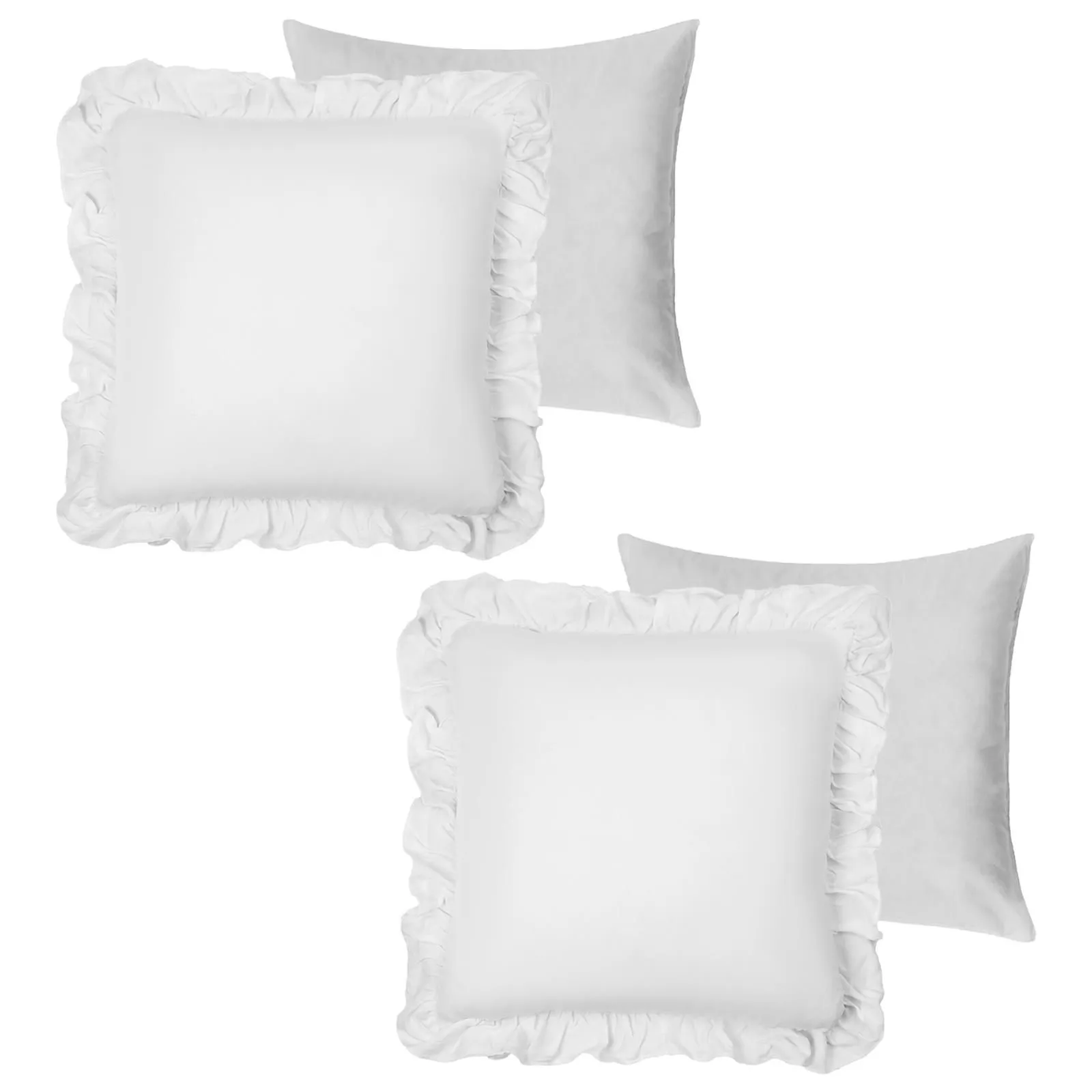 OHS 2 Pack Linen Frill Cushion Covers Filled Home Living Luxury in White