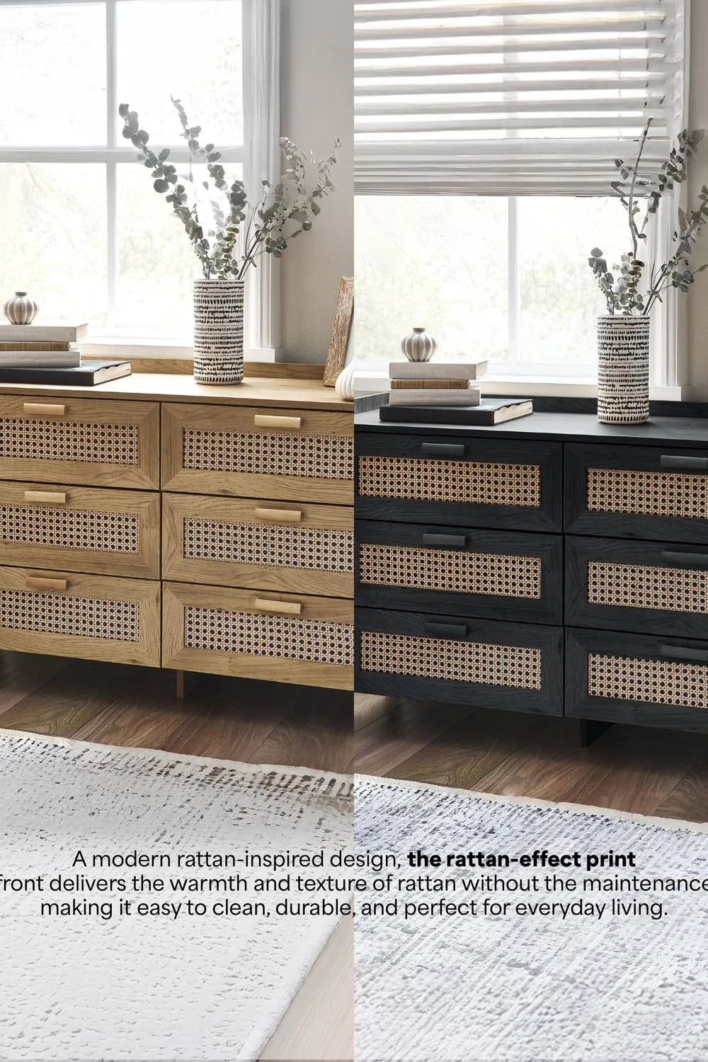 Julian Bowen Sydney Rattan Print 6 Drawer Wide Chest in Light Oak 6