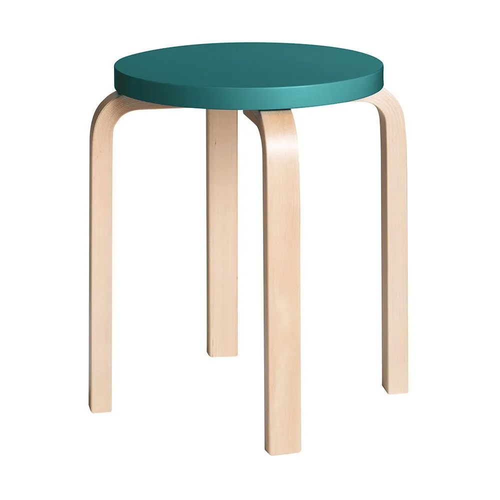 Artek Stool E60 Natural Lacquered Birch Petrol Lacquered 2