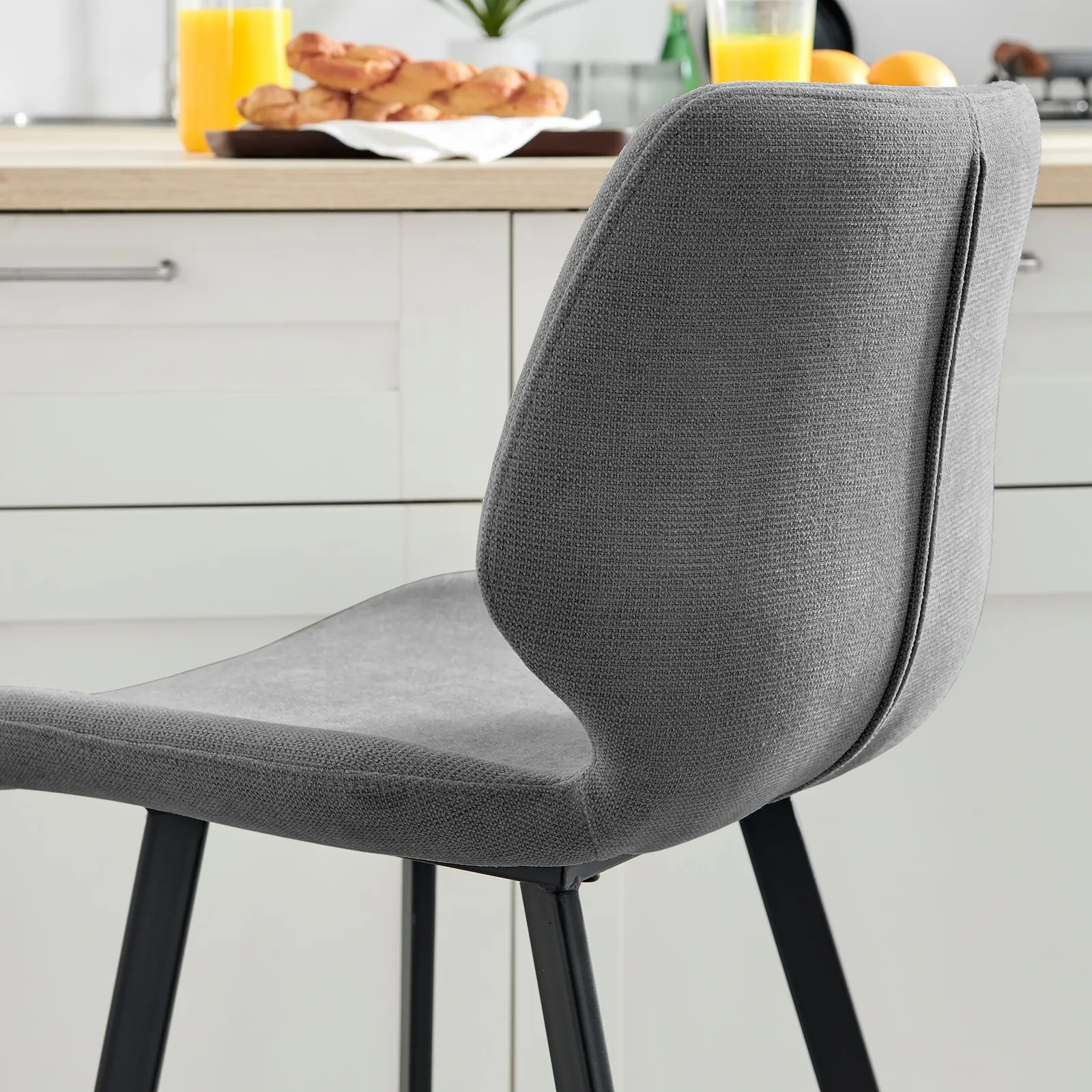 FurnitureboxUK Nyla Set of 2 Fabric Black Leg Counter Stools in Grey 4