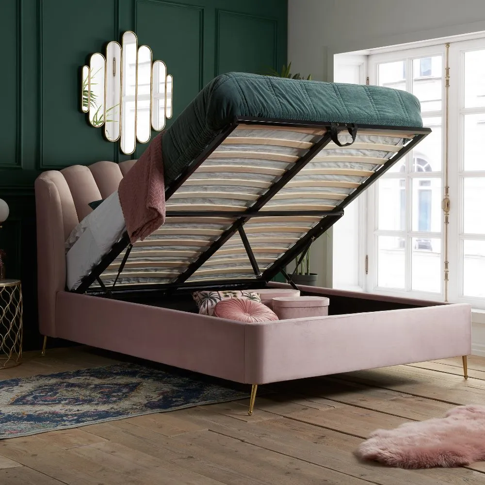 Birlea Velvet Fabric Ottoman Bed Frame Storage Lottie in Pink 2