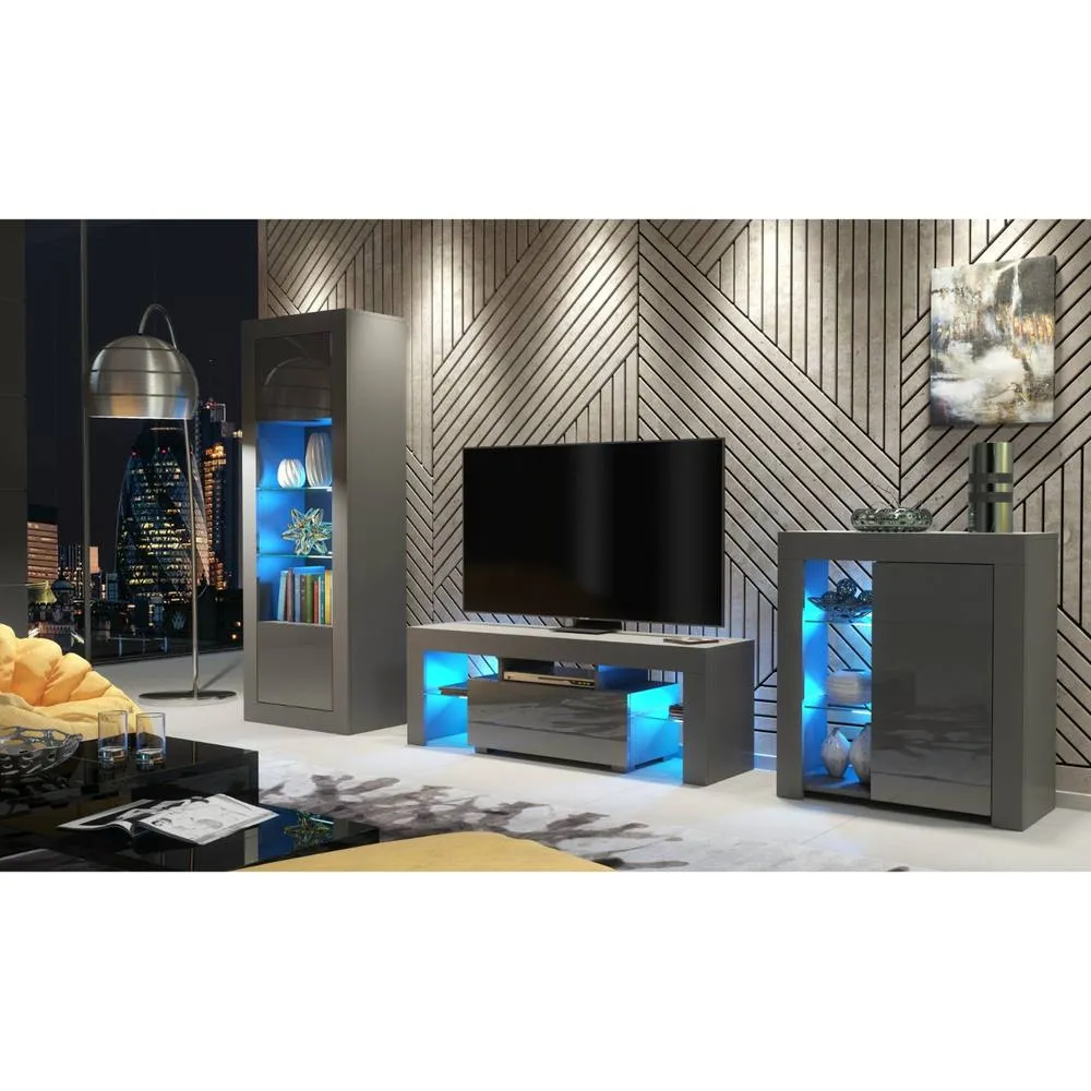 Creative Furniture Floe TV Unit 130cm - Dark Grey with Gloss Doors & LED Lights 6