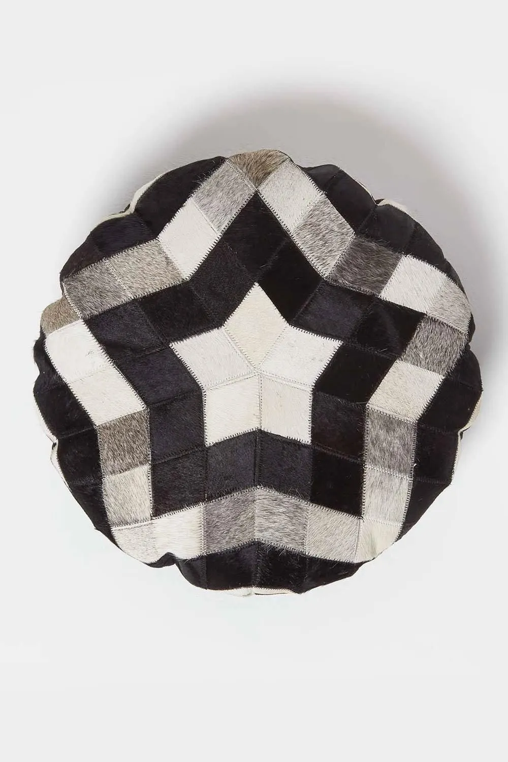 Homescapes Geometric Star Round Leather Cushion 40 cm in Brown