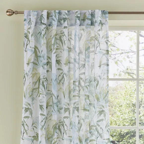 Tropical Leaf Hidden Tab Top Single Voile Panel 1