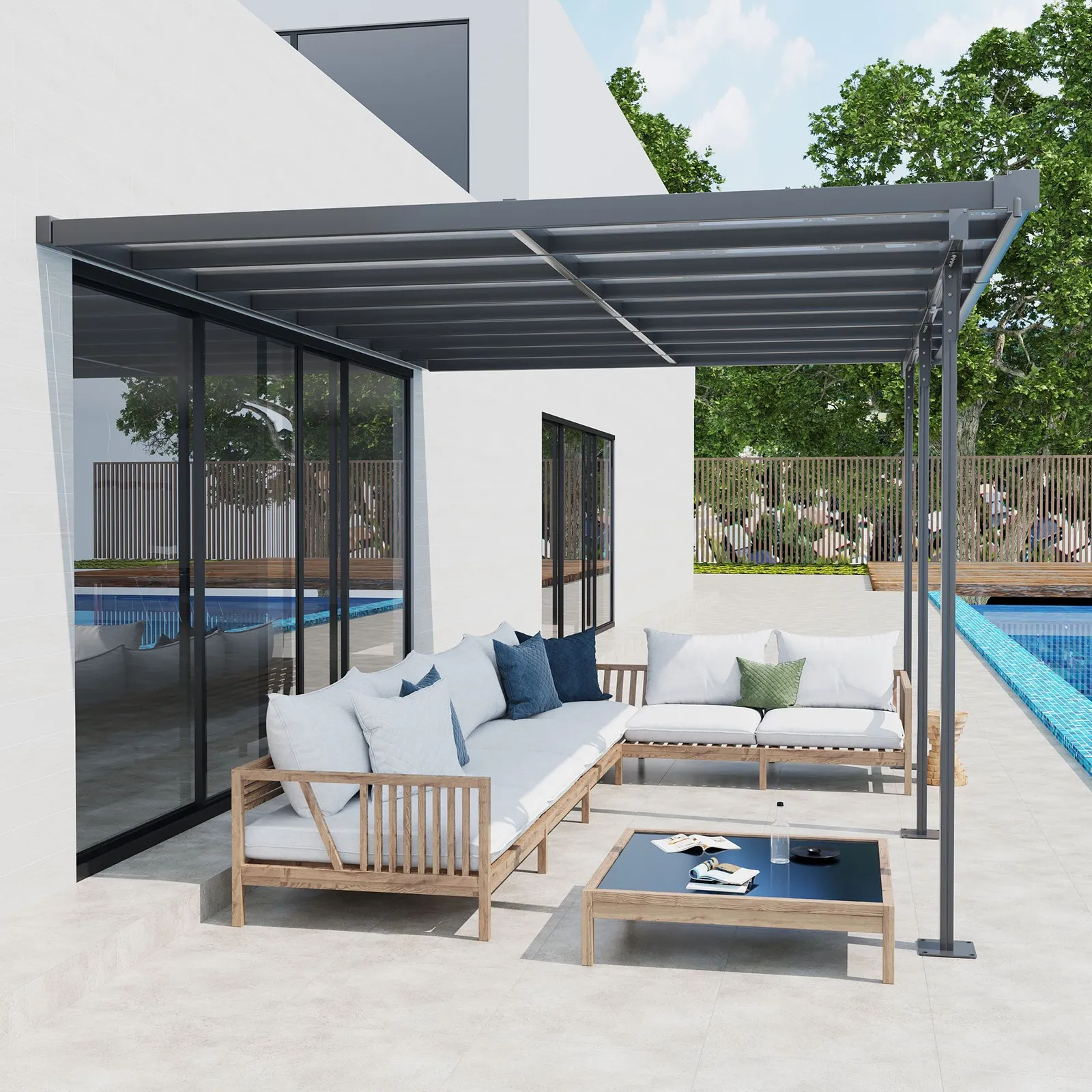 OUTSUNNY Outdoor Patio Gazebo Pergola, Aluminum Post, 4.35 x 3 m PC Roof in Grey