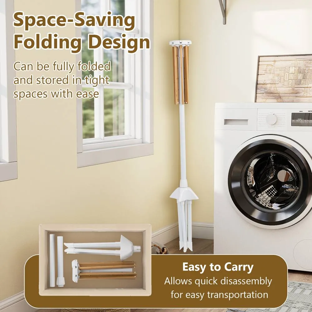 Costway 8 Arm Bamboo Folding Clothes Drying Rack White & Bamboo Color