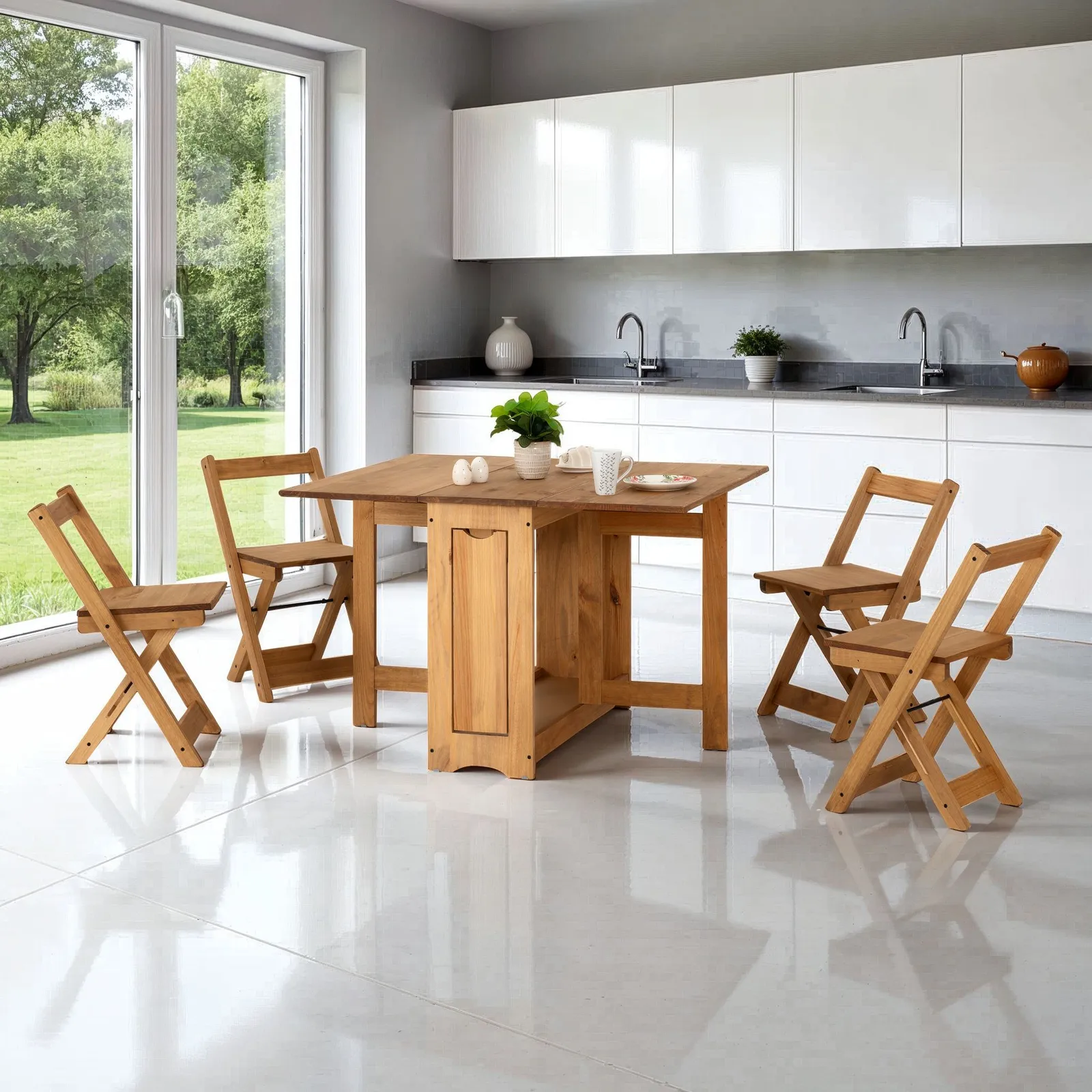 Seconique Santos Butterfly Dining Set (x4 Chairs) Natural Wax