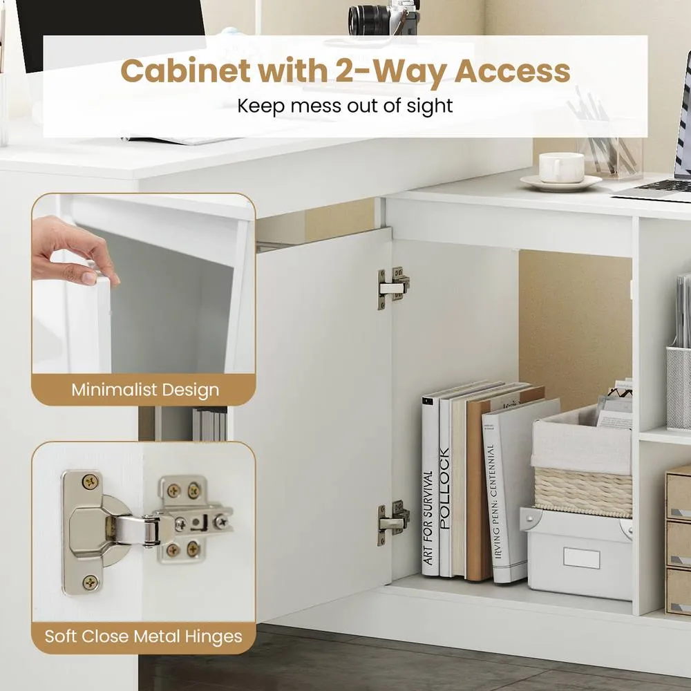 Costway L-shaped Wooden Computer Desk 120 CM Reversible Corner Writing Desk in White 5