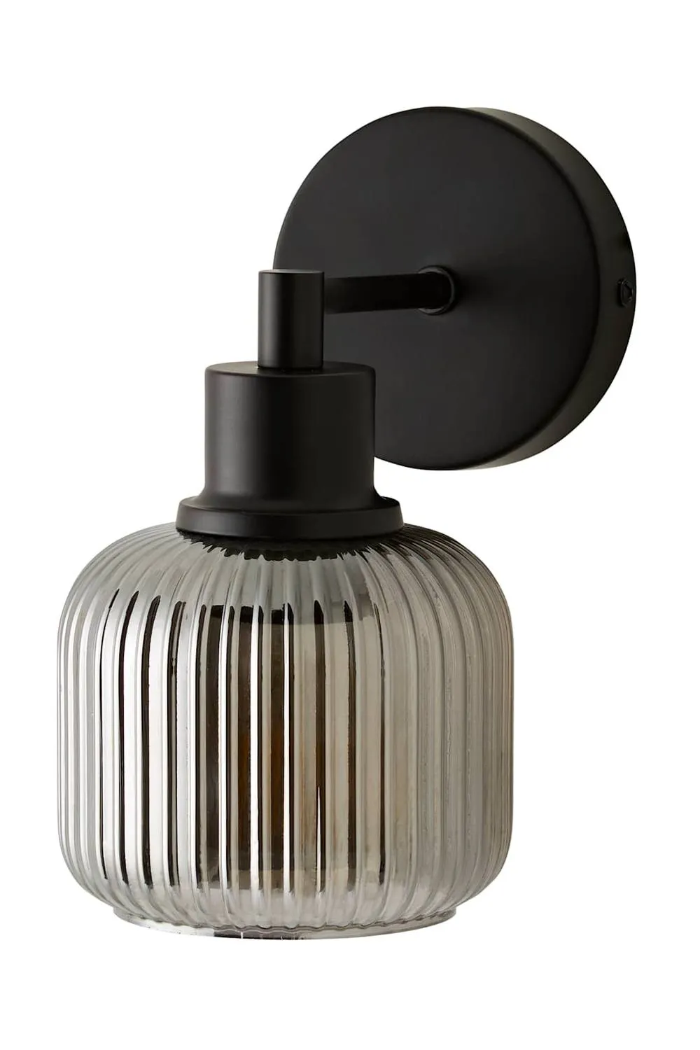 ValueLights Calpe Ribbed Glass Semi Flush Metallic Arm Wall Light & Bulb in Black 6