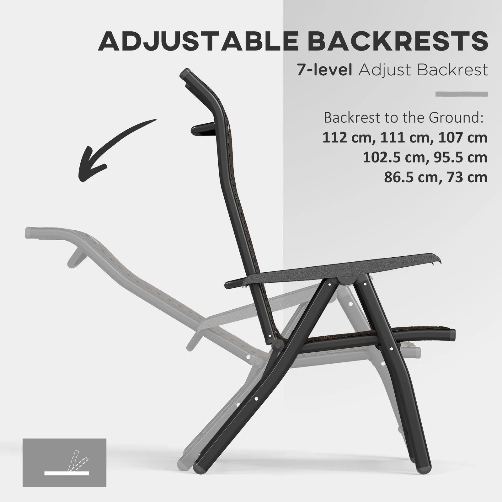 OUTSUNNY 4 PCs Outdoor Rattan Folding Chair Set with 7 Levels Adjustable Backrest Dark Brown 6