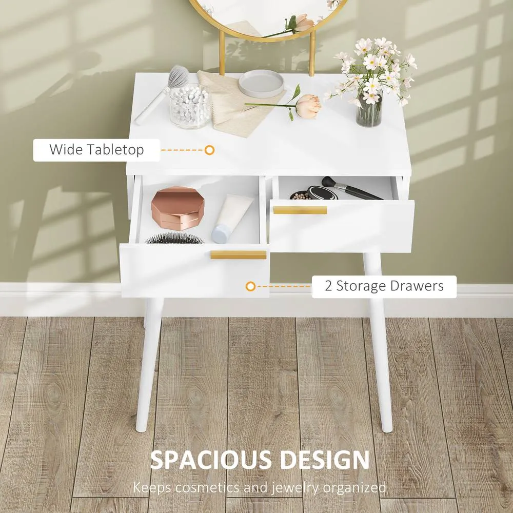 HOMCOM Modern Dressing Table w/ 2 Drawers Round Mirror for Bedroom White 5