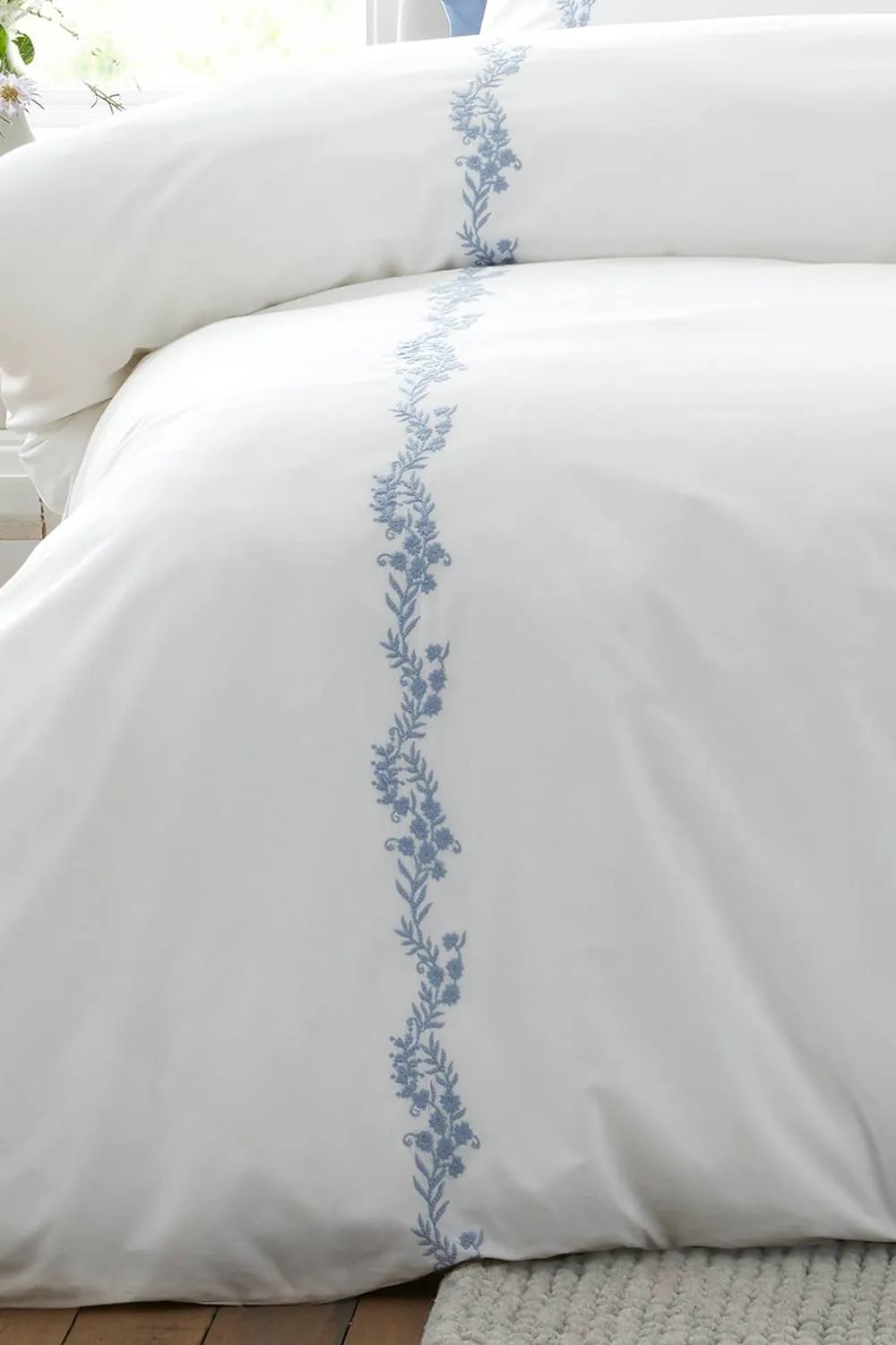 Bianca 'Camille Embroidered Floral' 200 Thread Count Cotton Duvet Cover Set in Blue 4