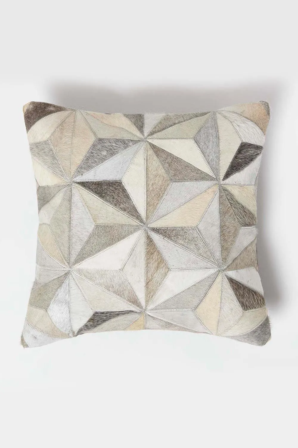Homescapes Geometric Star Leather Cushion 45 x 45 cm in Grey