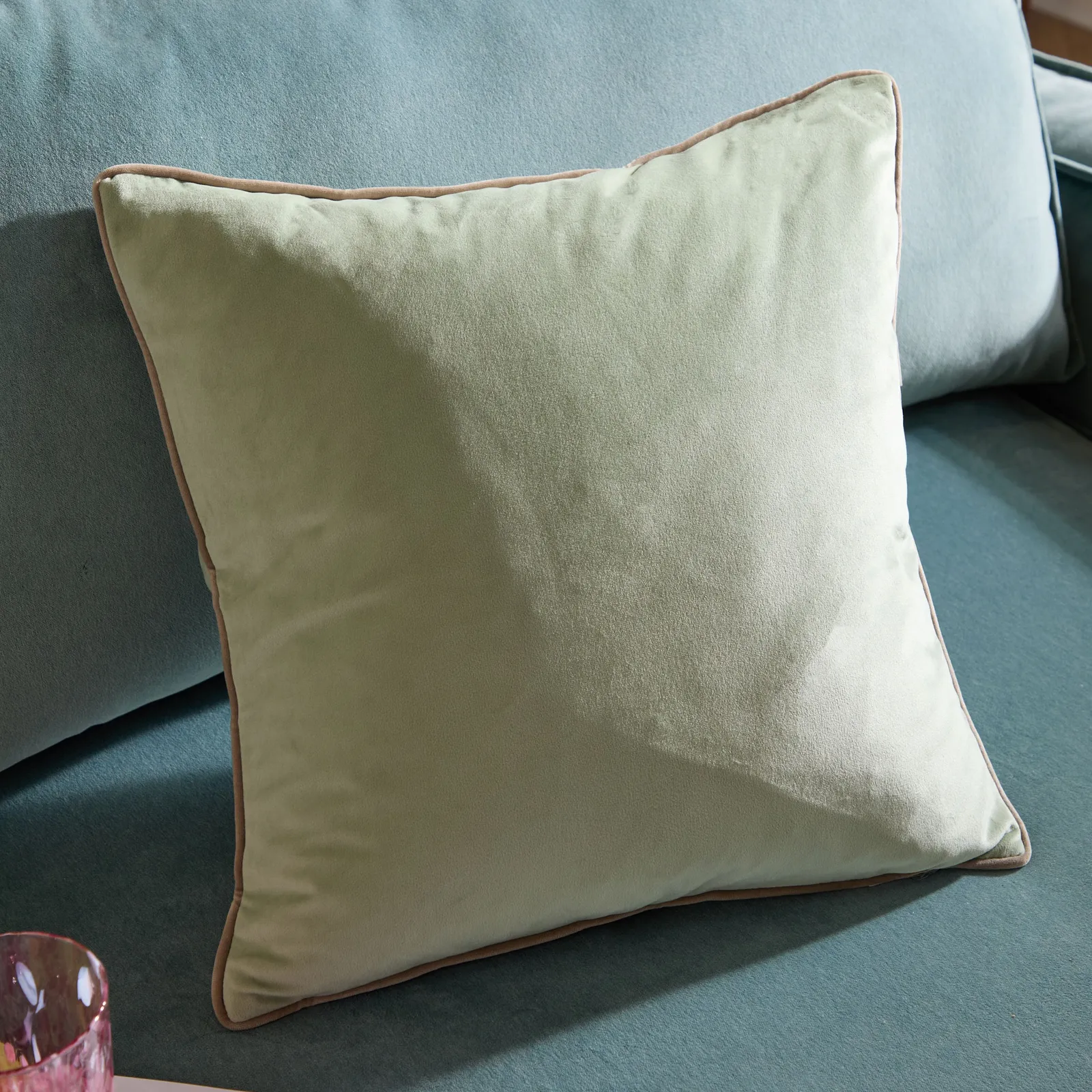 Furn Meridian Velvet Piped Cushion in Baby Blue