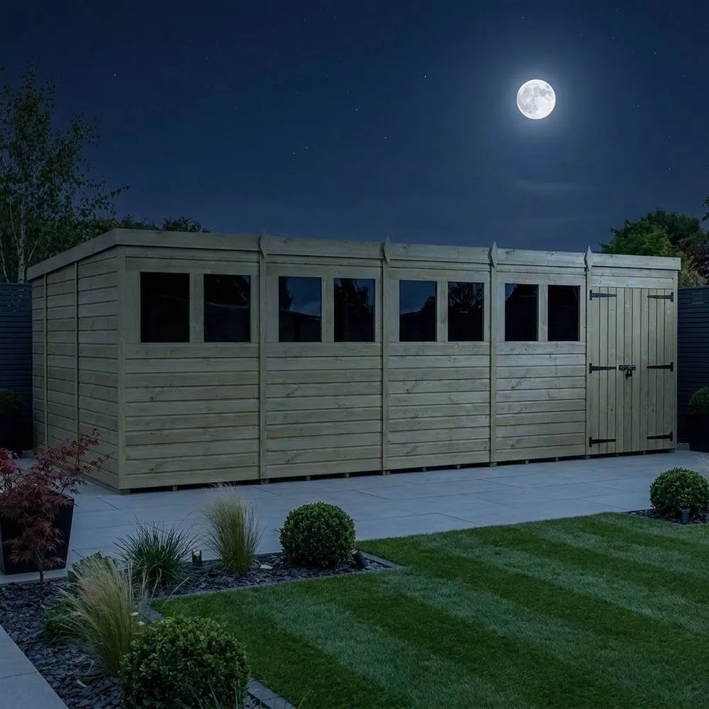 Buttercup Farm 20ft x 10ft Pent Garden Shed Double Door With Windows - Timber in Brown 3