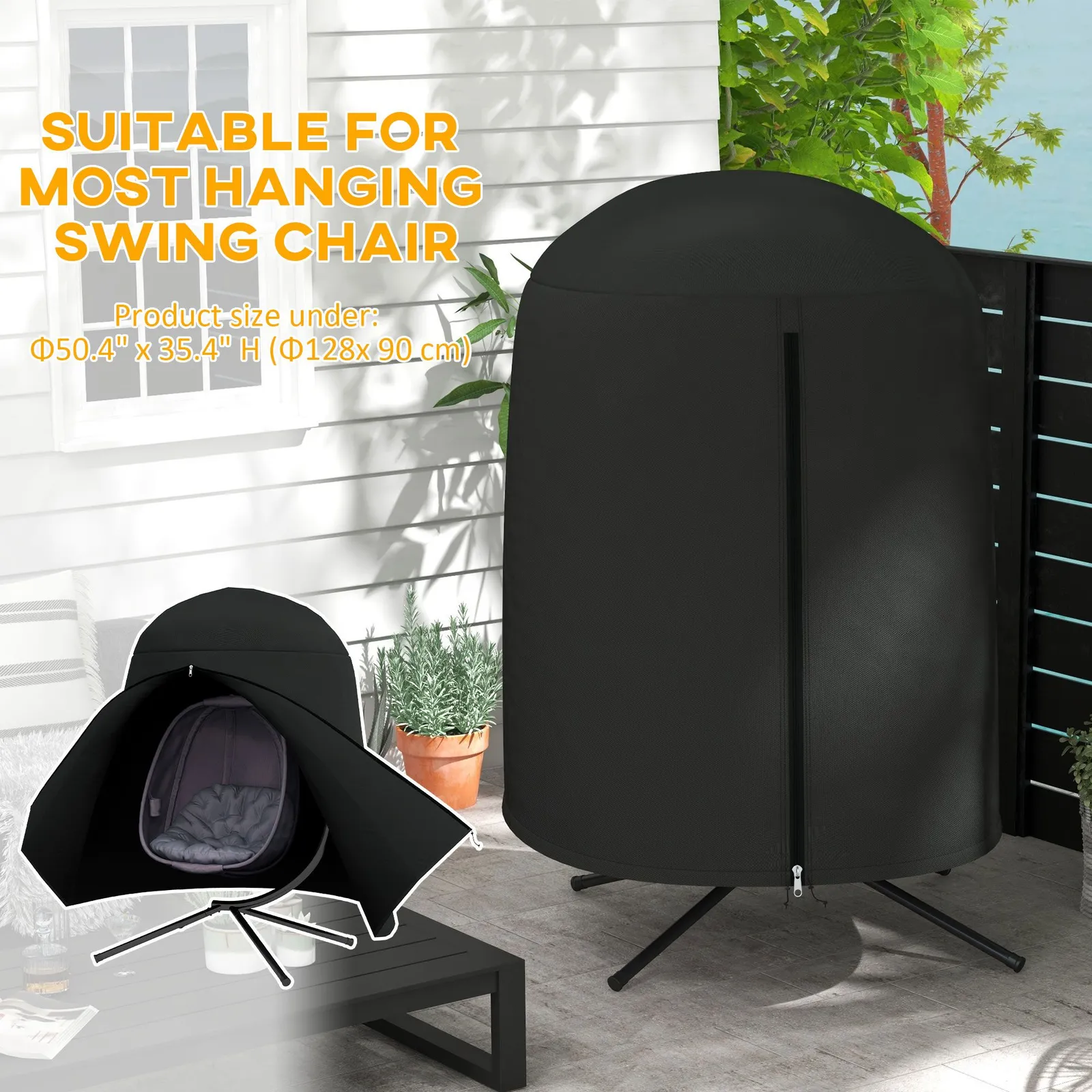 OUTSUNNY Hanging Egg Chair Cover Outdoor Swing Chair Cover Waterproof, Black 4
