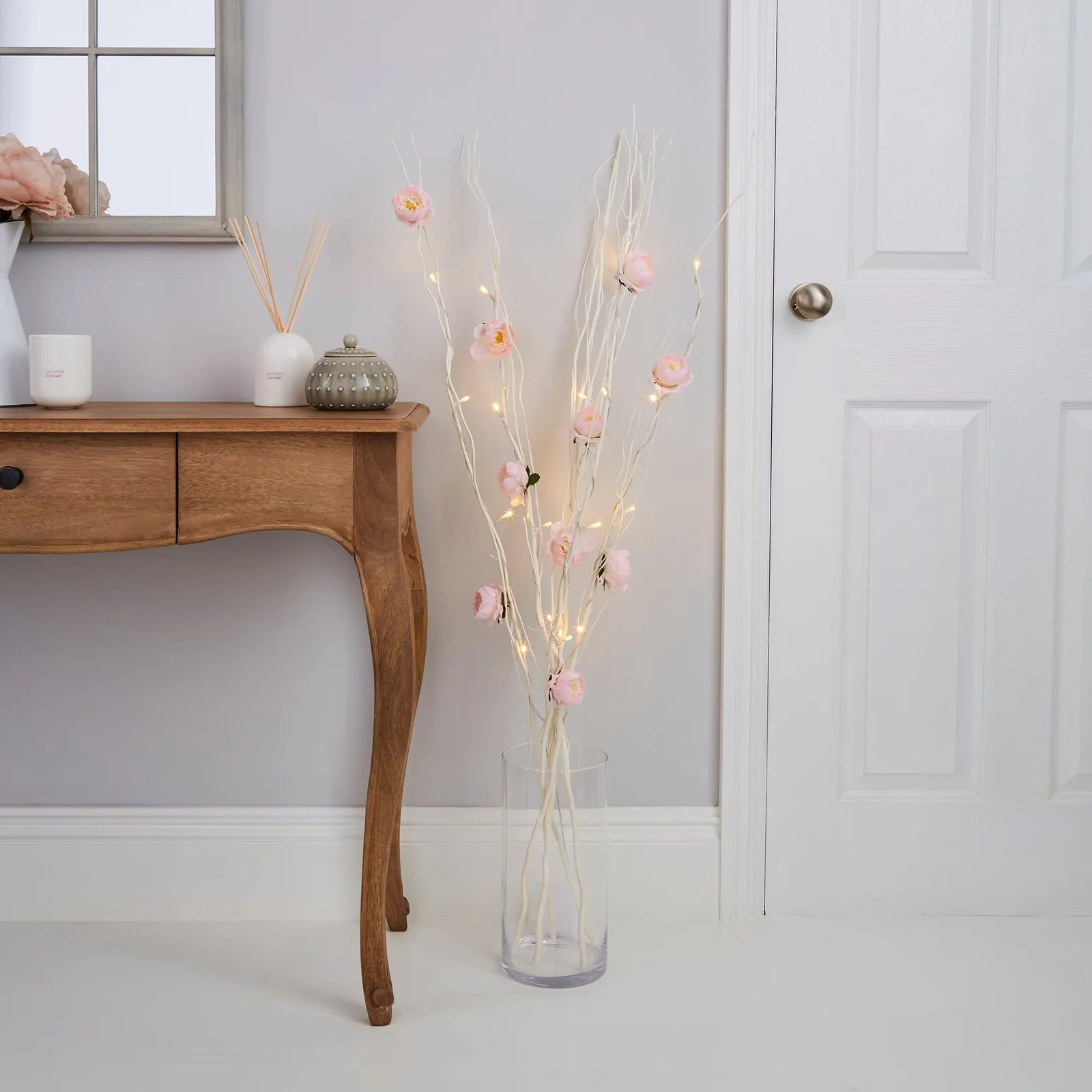 Pink Peony White Twig Lights Pink
