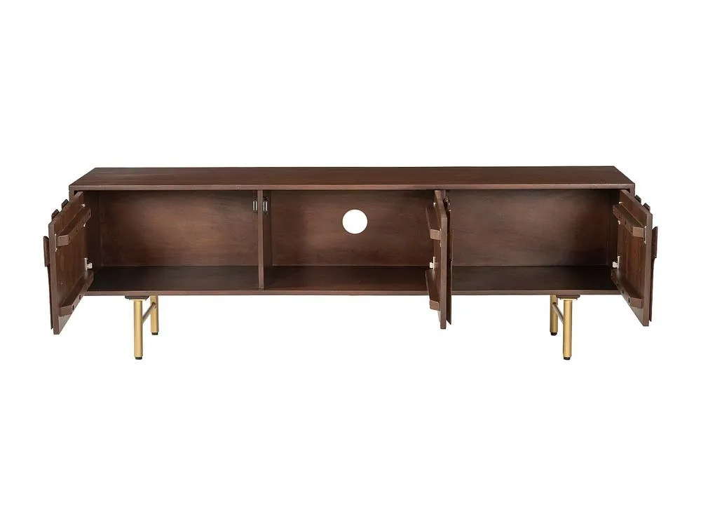 Vente-unique TV Stand With 3 Doors In Mango Wood & Black Metal - Dark Natural in Walnut 6