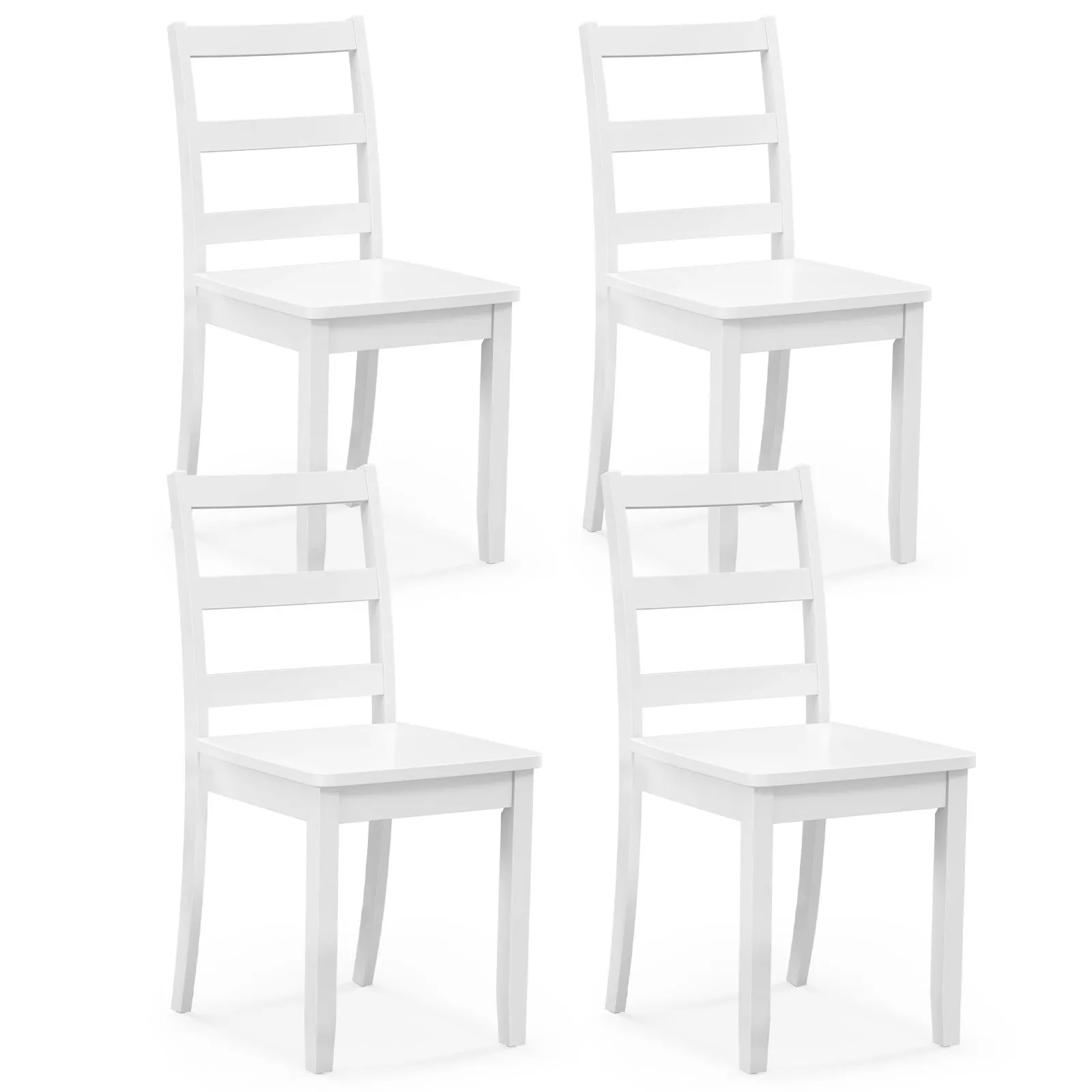 Costway Dining Chairs Set of 4 Ladder Back Side Chairs w/Rubber Wood Legs in White