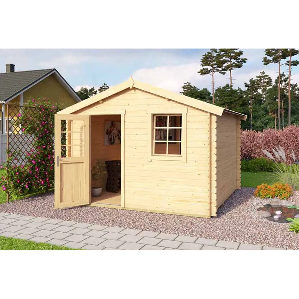 Lasita Maja Ltd Wels 3-Log Cabin, Garden Room, Home Office - L339.8xW320xH245.1 cm in Light Oak
