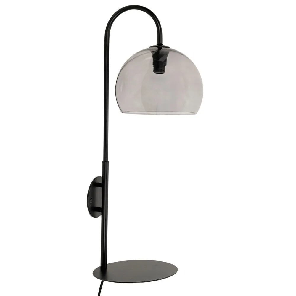 ValueLights Glenn Smoked Glass Globe Shade Wall Light with Matte Black Shelf with LED Bulb 2
