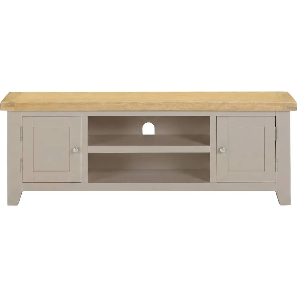 Seconique Windsor Straight Tv Unit (Fully Assembled) - Putty/Oak in Beige 3