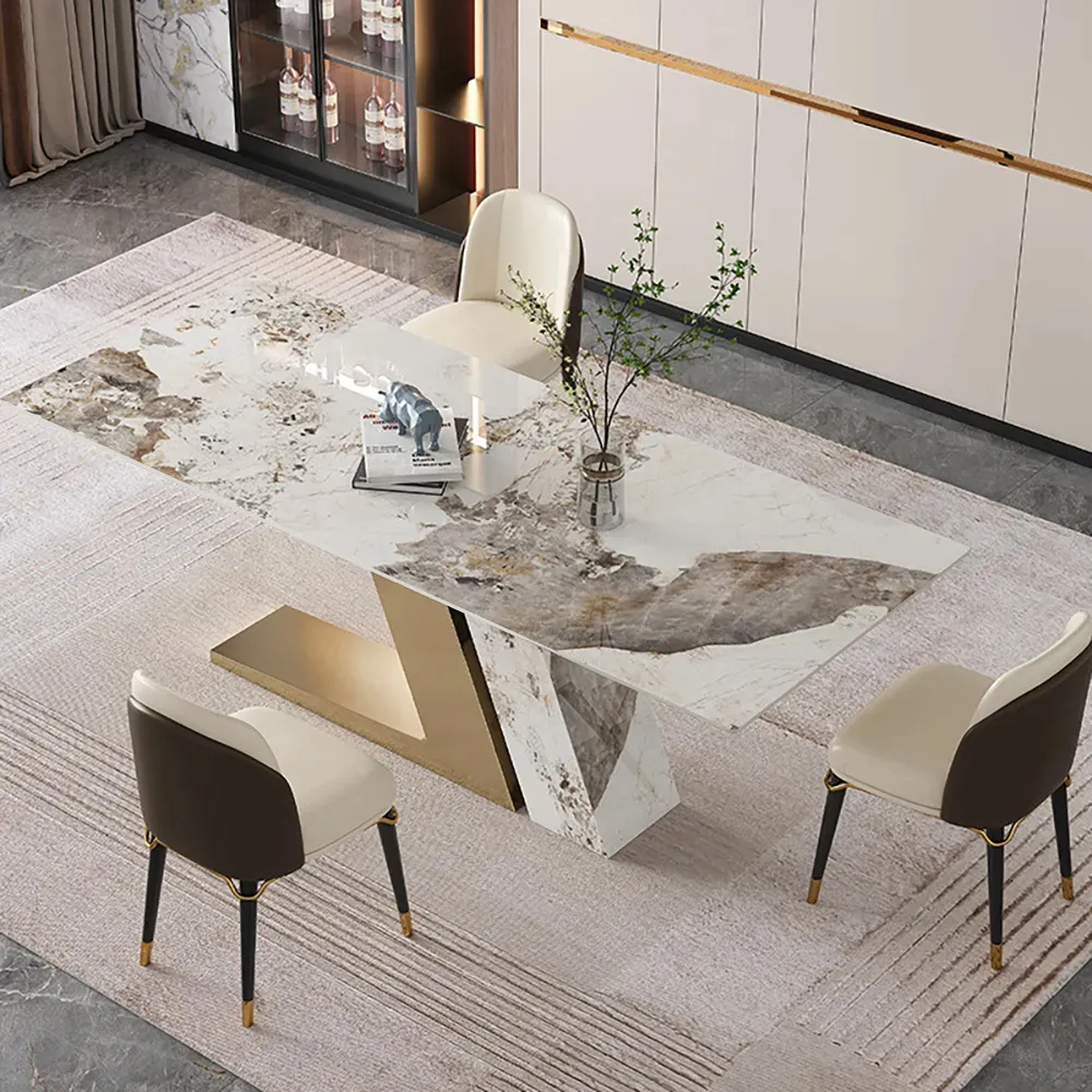 Luxotic 1800mm Modern Stone Top Dining Table with 6 Chairs in Gold
