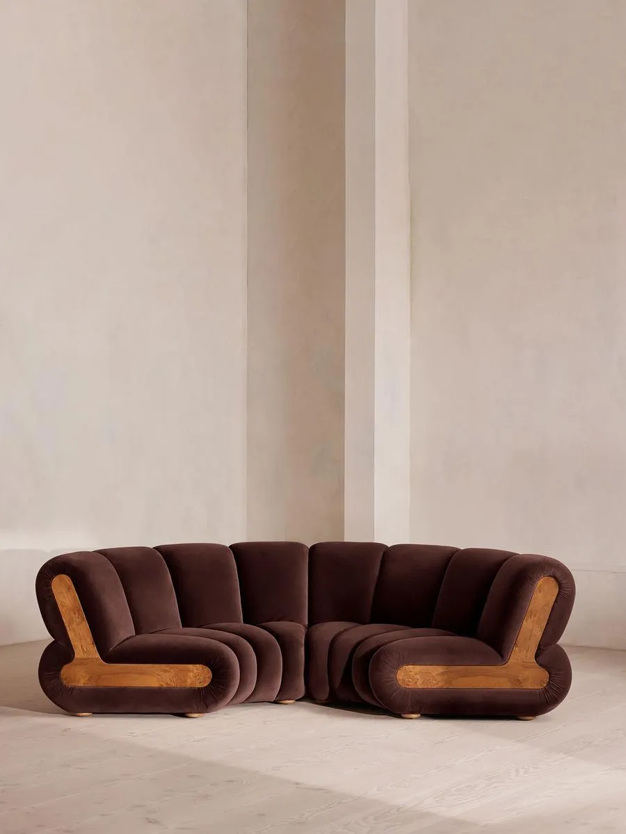 Noelle Modular Curved Sofa, Four Seater, Velvet, Aubergine