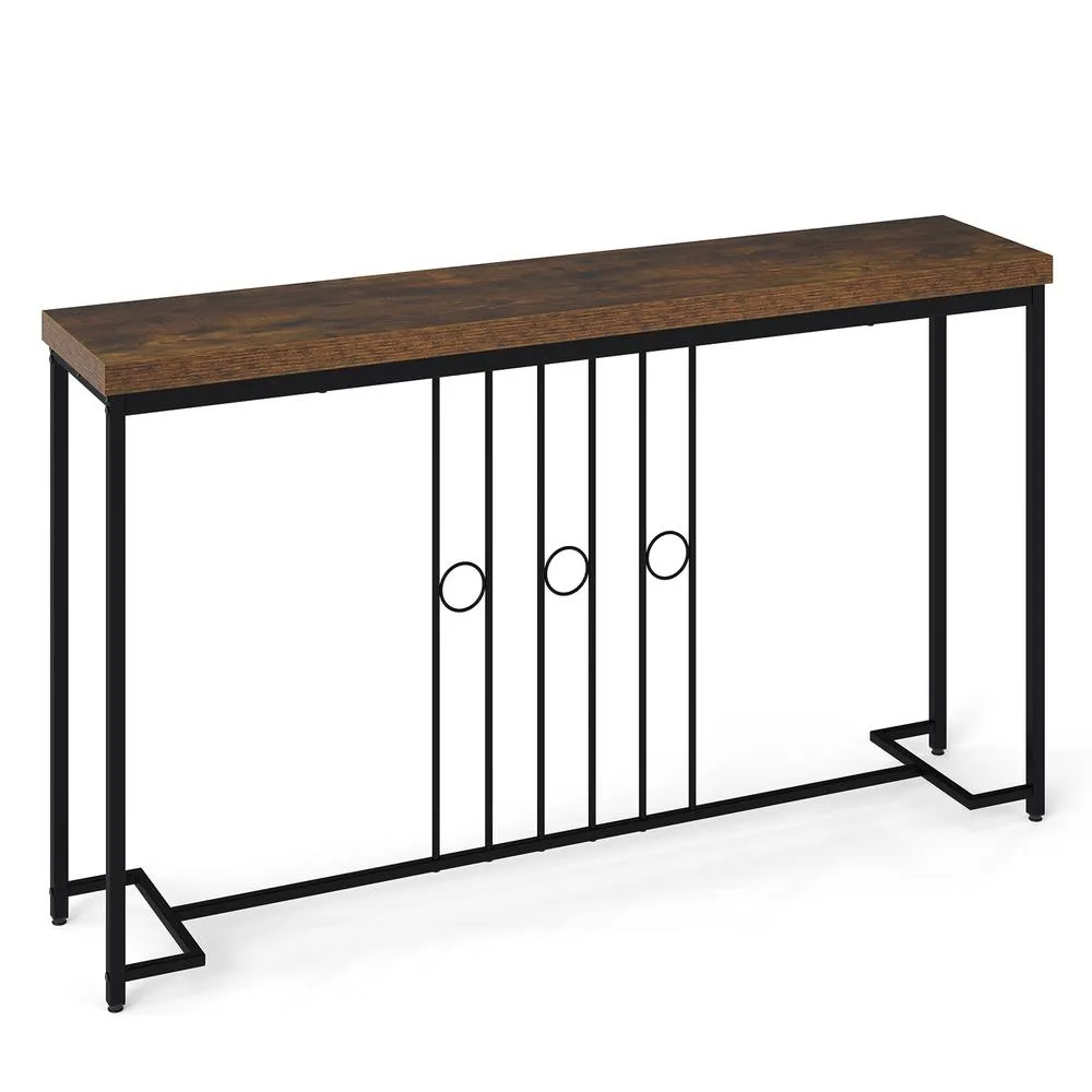Costway Industrial Console Table 140CM Narrow Entryway Table Behind Sofa Table in Brown 3
