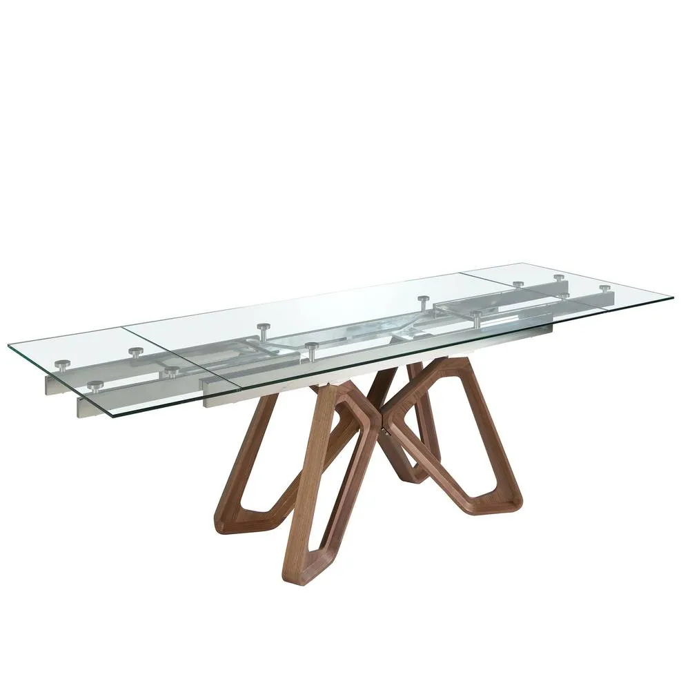 Angel Cerda Rectangular Extending Dining Table Tempered Glass Top in Walnut