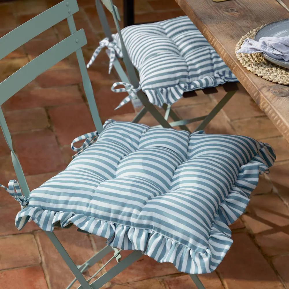 Wylder Millie Ruffle 2 Pack Indoor/Outdoor Seat Pads in Blue 1