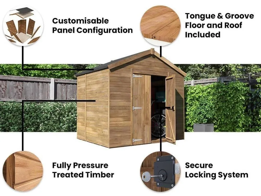 Dunster House Wooden Shed 2.4 x 1.8m (6' x 4') 12mm Window Apex - Overlord Modular in Brown 3