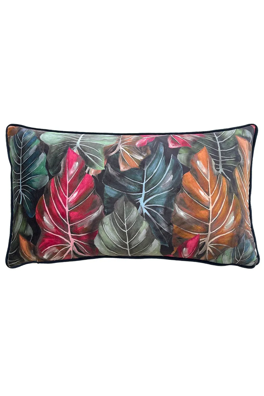 Wylder Tropics Mogori Leafage Printed Velvet Cushion in Brown