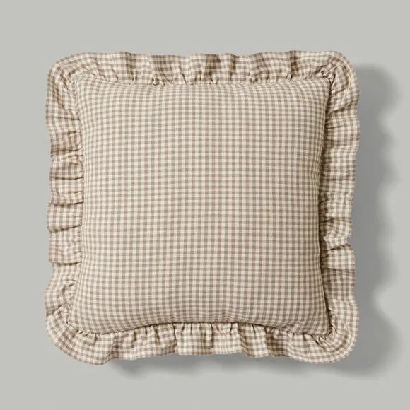 Gingham Frill Cotton Square Cushion Cover 3