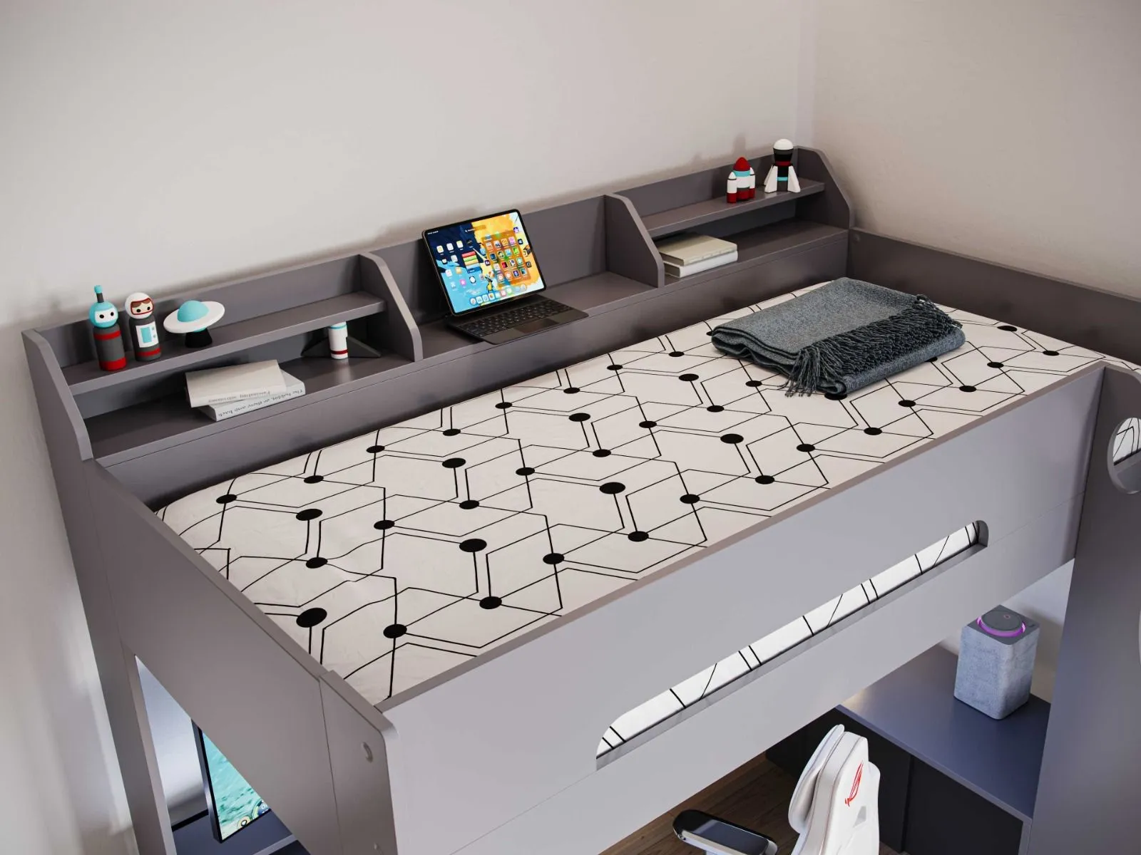 Flair Skyhigh Gaming High Sleeper Bed in Grey 3