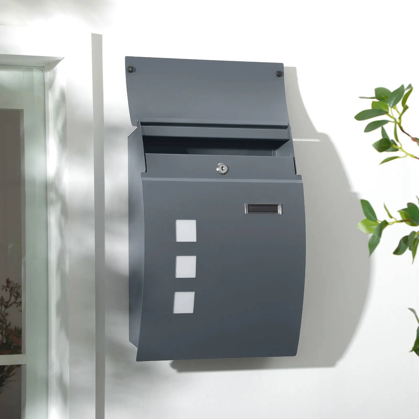 HOMCOM Wall Mounted Letter Box Mailbox with 2 Keys Nameplate Anthracite Grey