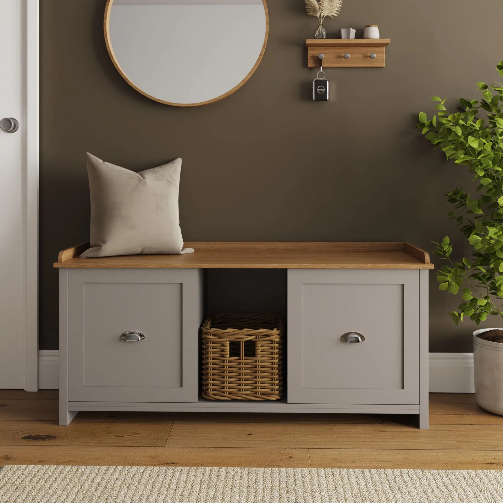 GFW Lancaster 2 Door Shoe Bench in Grey