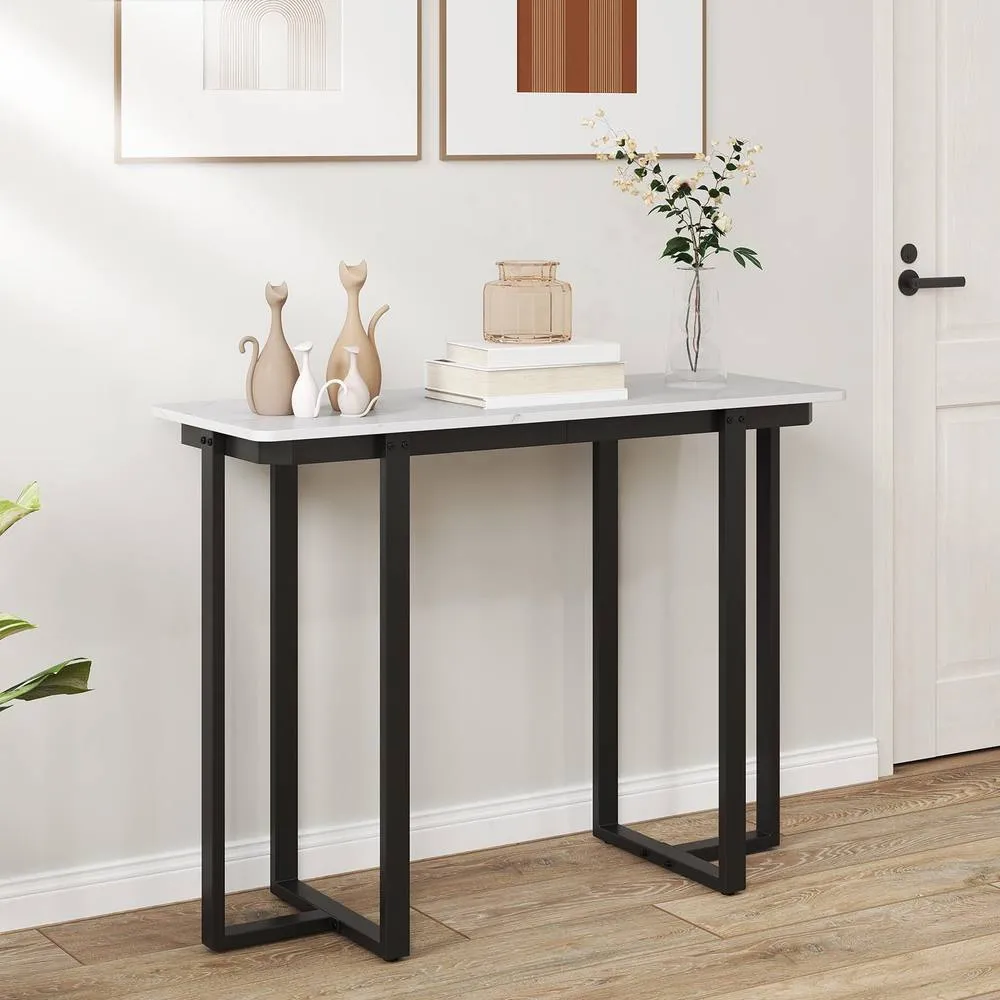 Costway Console Table Modern Faux Marble Entryway Table White & Black 3