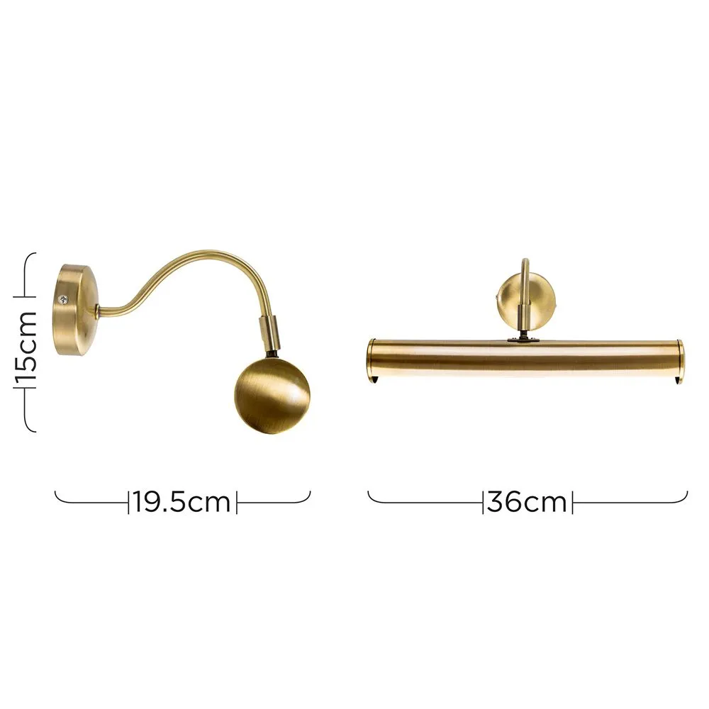 ValueLights Gemini Pair of Antique Brass Indoor Wall Picture Lights in Gold 6