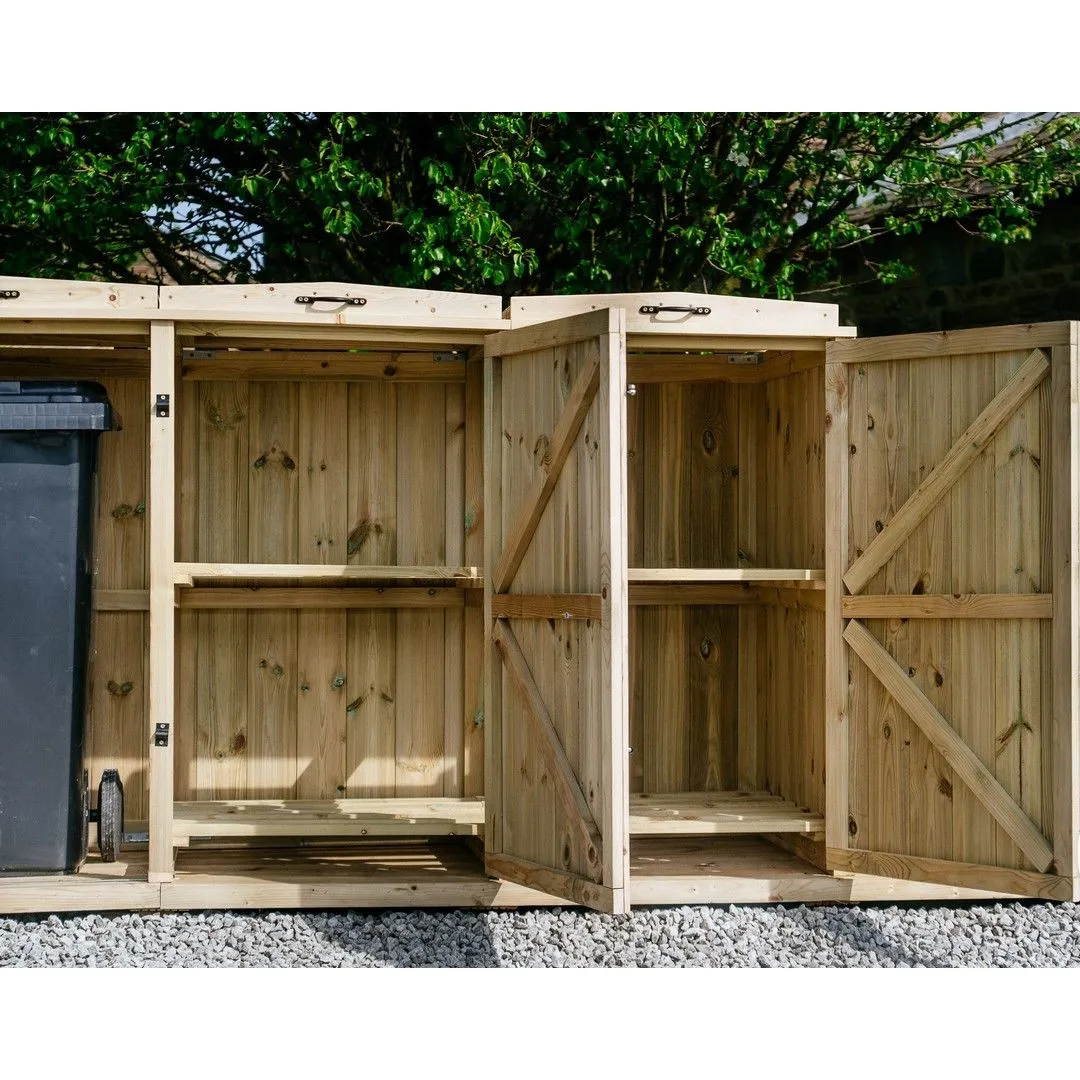 Buttercup Farm Chatburn Bin Store, Fits 3x 180L/240L Wheelie Bins & 4x Boxes in Brown 6