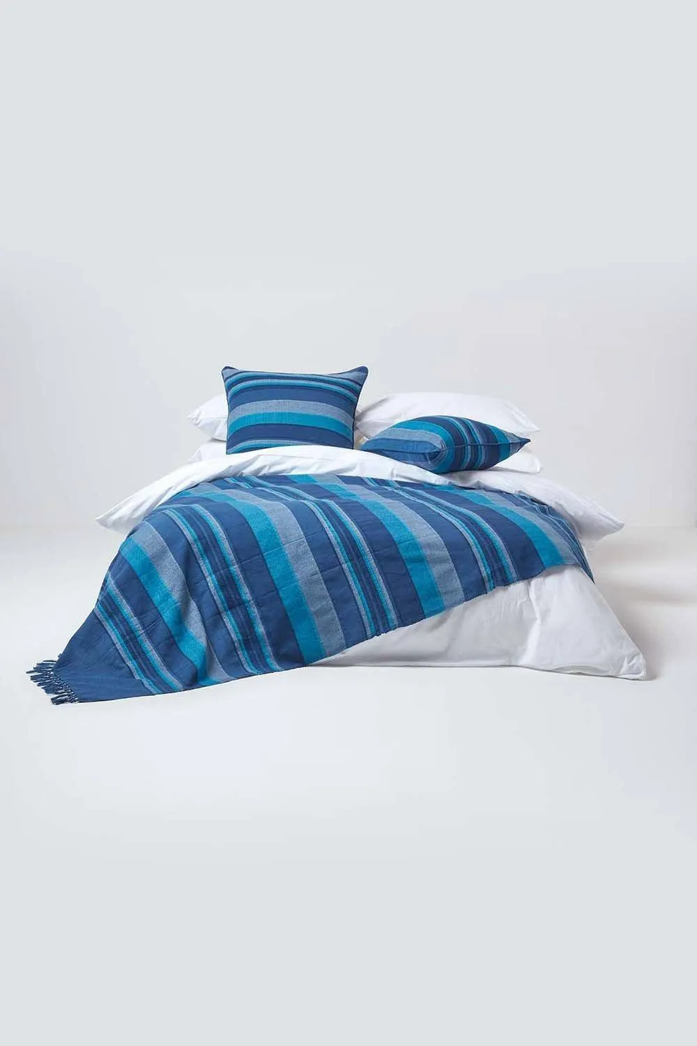Homescapes Cotton Striped Morocco Cushion Cover in Blue 4