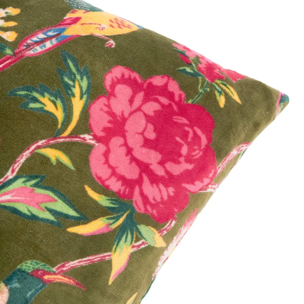 Wylder Aviary 100% Cotton Velvet Cushion in Green 4