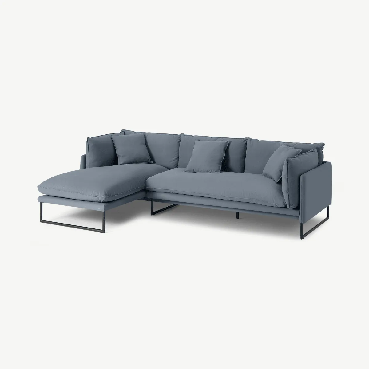 Malini Left Hand Facing Chaise End Sofa, Jeans Blue Cotton & Linen Mix