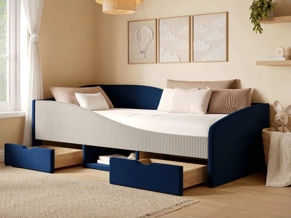 Flair Aubrey Velvet Storage Low Sleeper Bed with Beige Cord in Blue 3
