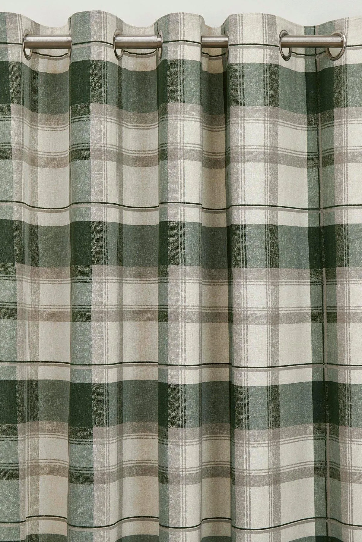 Fusion 'Balmoral Check' Country Checked Pattern Pair of Eyelet Curtains in Bottle Green 2
